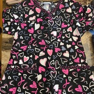 Pink breast cancer scrub top